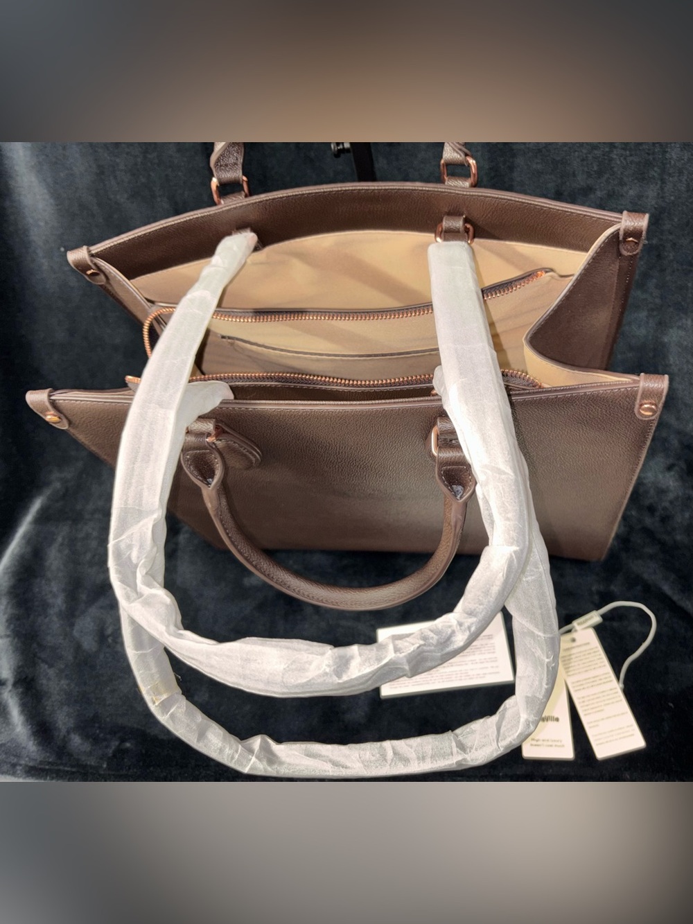 LuneVille Butterfly Coffee Brown Embroidered Large Tote Bag - Picture 8 of 14